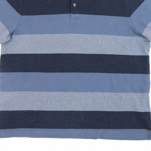 Marks & Spencer Men’s Blue 2XL Regular Striped Short Sleeve Polo Shirt