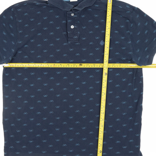 Springfield Men’s Blue XL Bicycle Print Short Sleeve Polo Shirt