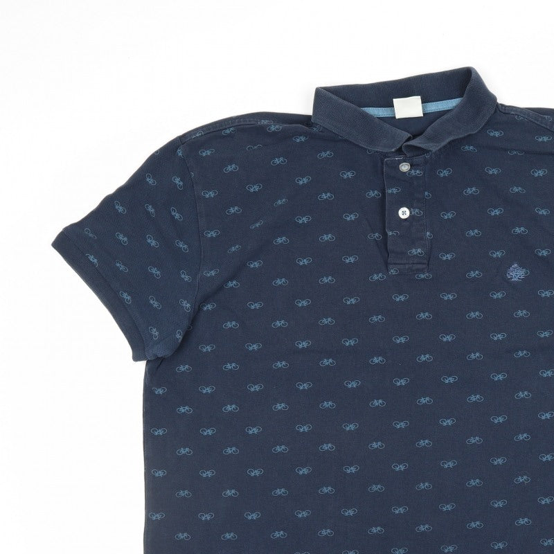Springfield Men’s Blue XL Bicycle Print Short Sleeve Polo Shirt