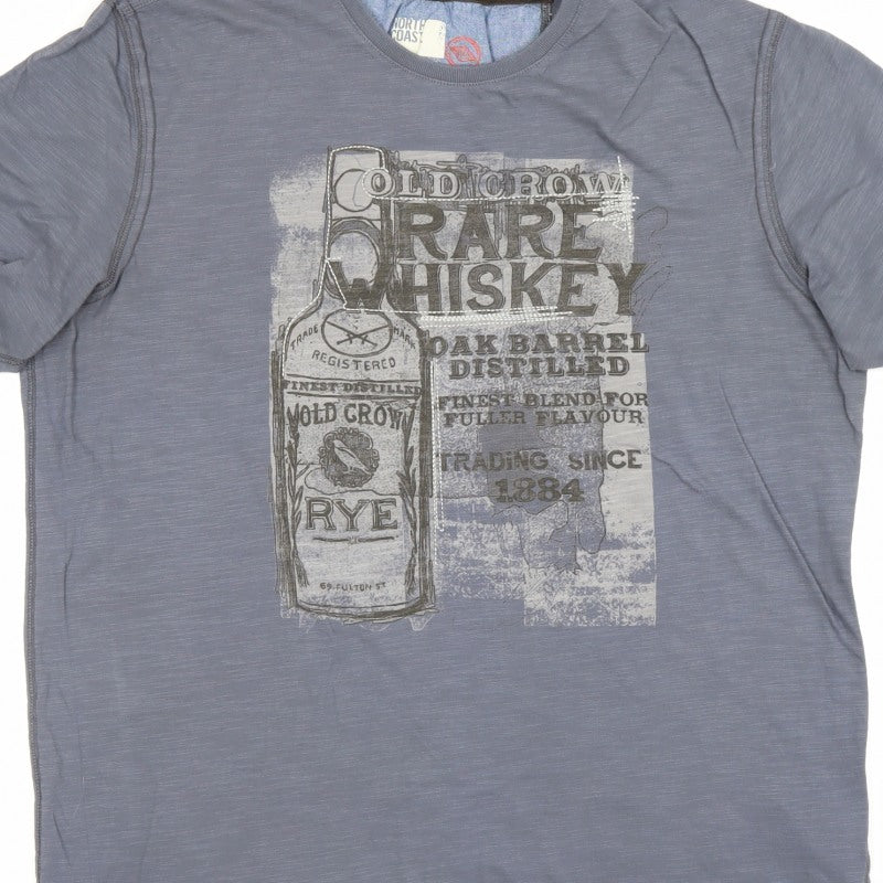 Marks and Spencer Men Grey L Rare Whiskey Graphic Print T-Shirt