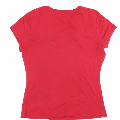 Tommy Hilfiger Women Red L V-Neck Striped Trim Slim T-Shirt