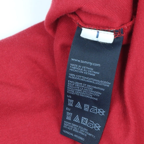 Tommy Hilfiger Women Red L V-Neck Striped Trim Slim T-Shirt