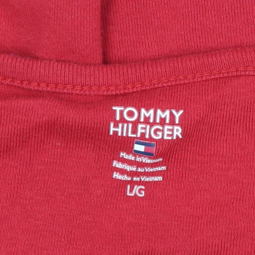 Tommy Hilfiger Women Red L V-Neck Striped Trim Slim T-Shirt