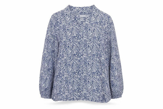 Eastex Women Blue Paisley V-Neck Long Sleeve Lined Blouse UK 12