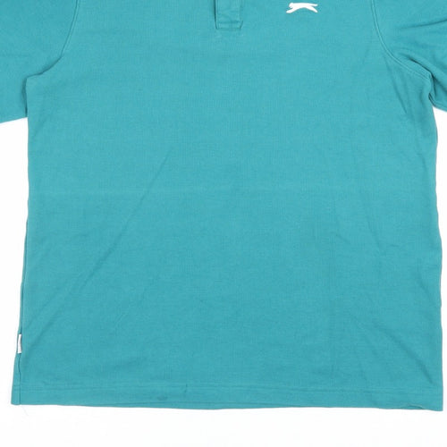 Slazenger Men's Green L Short Sleeve Cotton Pique Polo Shirt Logo