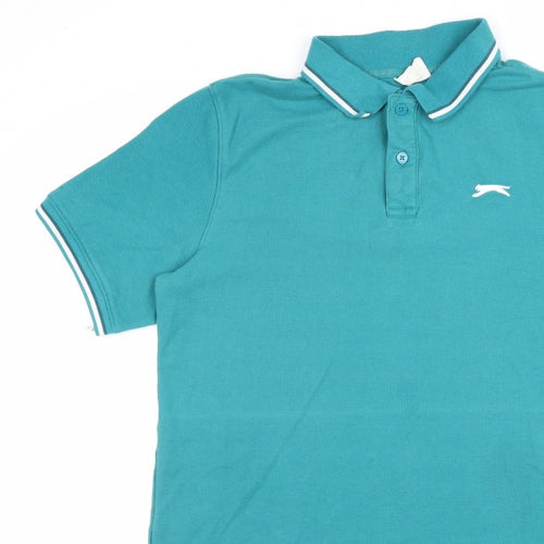 Slazenger Men's Green L Short Sleeve Cotton Pique Polo Shirt Logo