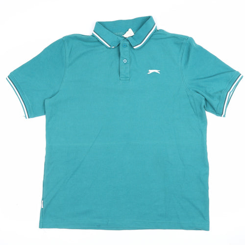 Slazenger Men's Green L Short Sleeve Cotton Pique Polo Shirt Logo