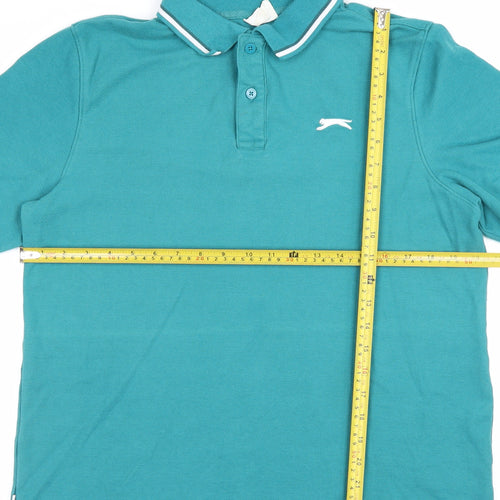 Slazenger Men's Green L Short Sleeve Cotton Pique Polo Shirt Logo