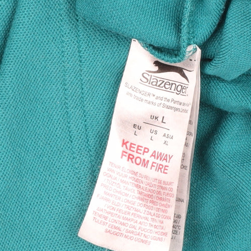 Slazenger Men's Green L Short Sleeve Cotton Pique Polo Shirt Logo