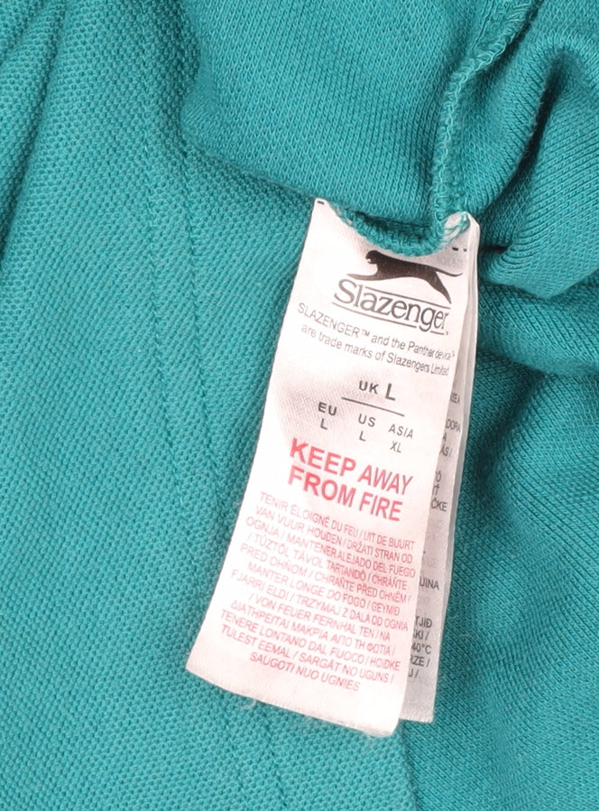 Slazenger Men's Green L Short Sleeve Cotton Pique Polo Shirt Logo