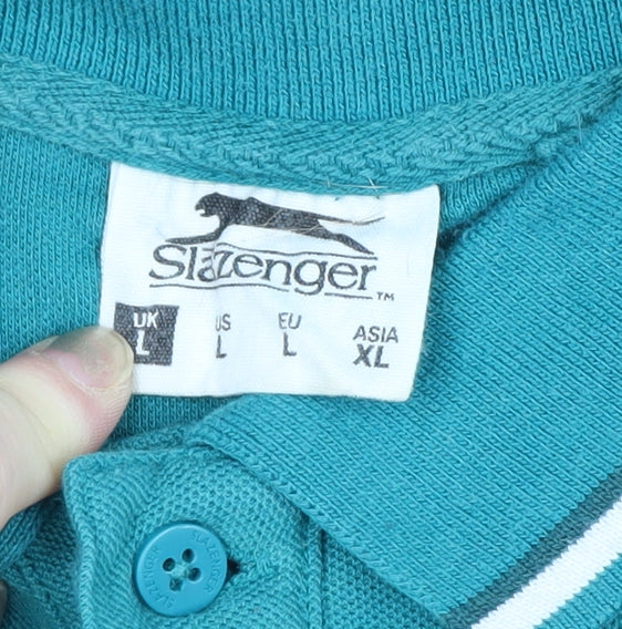 Slazenger Men's Green L Short Sleeve Cotton Pique Polo Shirt Logo