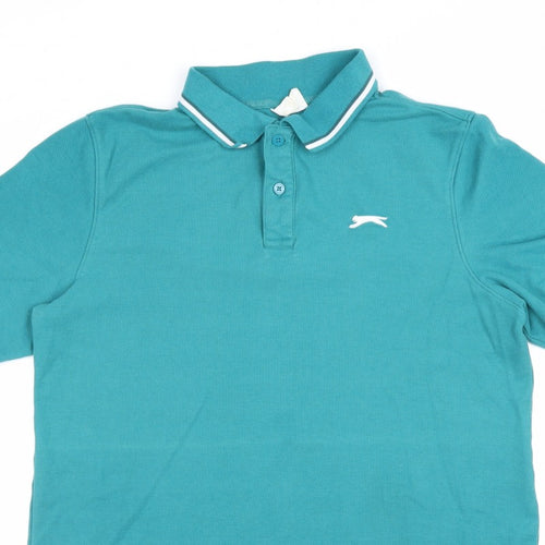 Slazenger Men's Green L Short Sleeve Cotton Pique Polo Shirt Logo