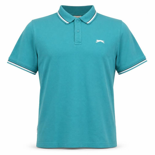 Slazenger Men's Green L Short Sleeve Cotton Pique Polo Shirt Logo