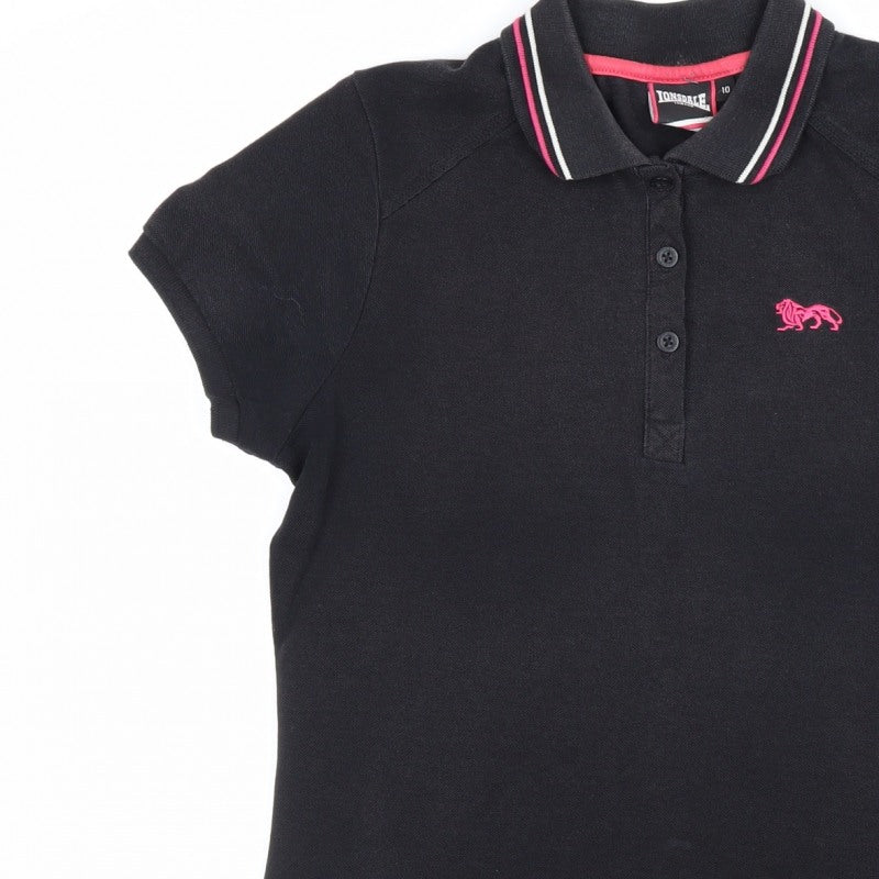 Lonsdale Women's Black UK 10 Ringer Polo Shirt Pink Trim Short Sleeve