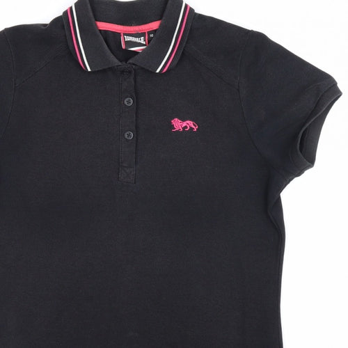Lonsdale Women's Black UK 10 Ringer Polo Shirt Pink Trim Short Sleeve