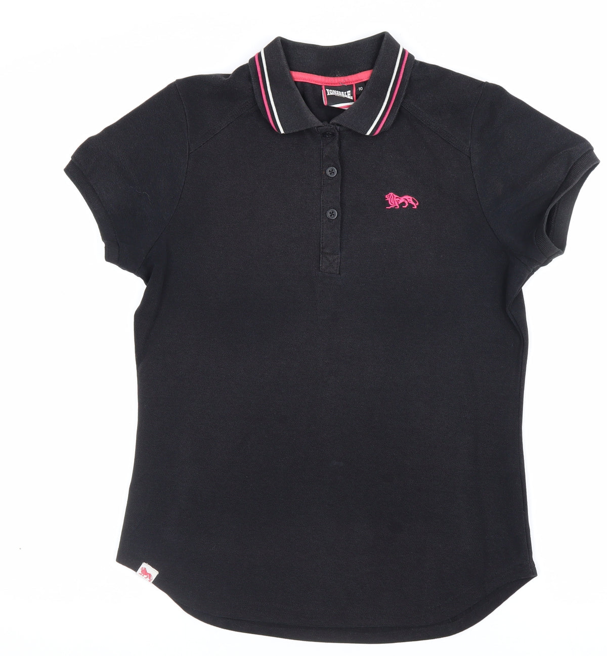 Lonsdale Women's Black UK 10 Ringer Polo Shirt Pink Trim Short Sleeve