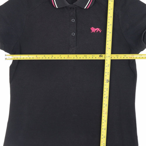 Lonsdale Women's Black UK 10 Ringer Polo Shirt Pink Trim Short Sleeve