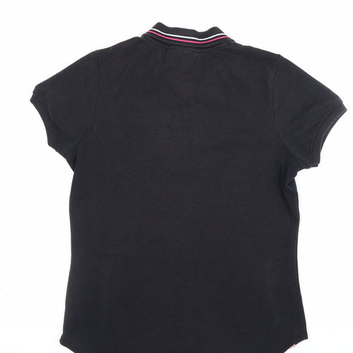 Lonsdale Women's Black UK 10 Ringer Polo Shirt Pink Trim Short Sleeve