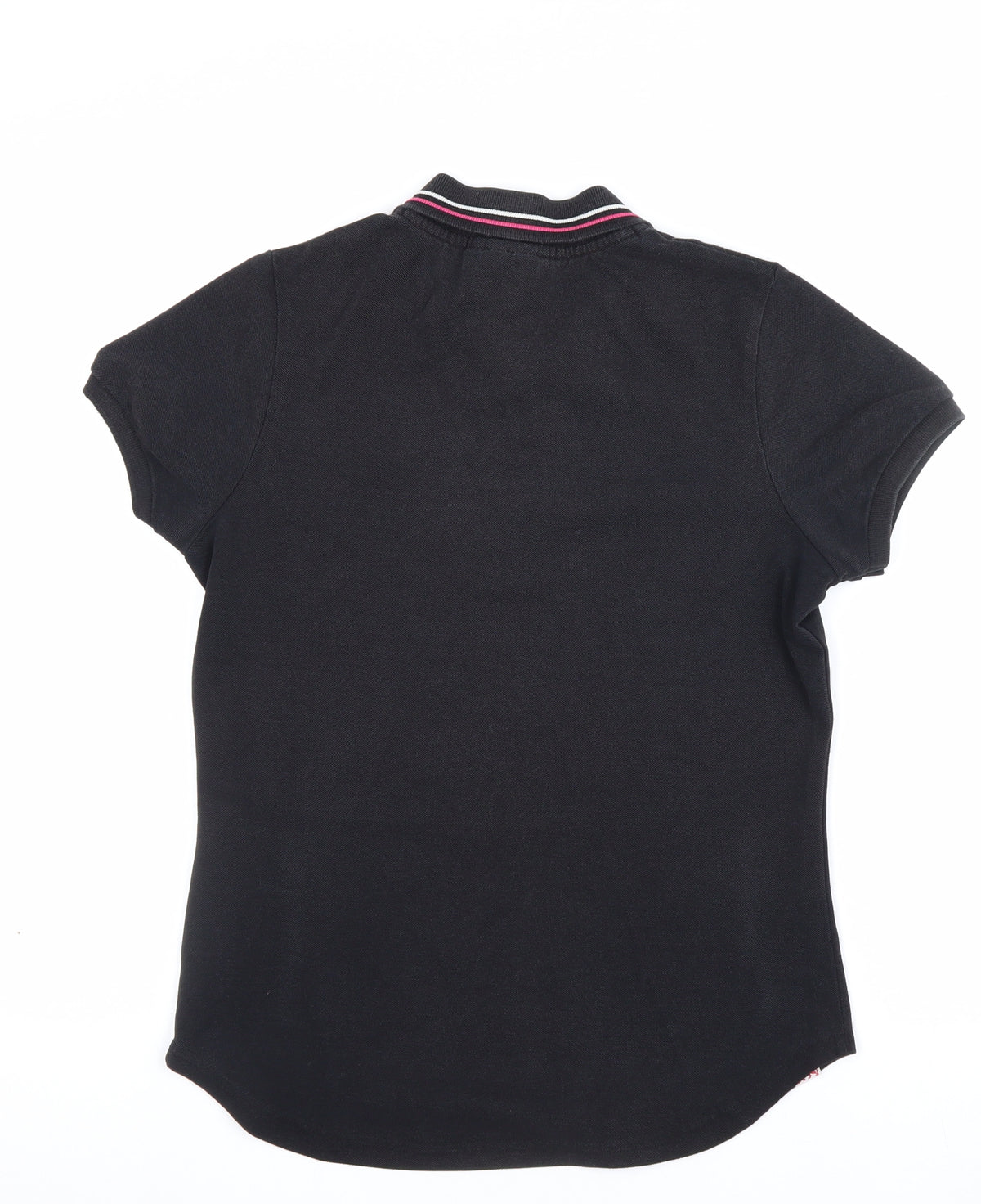 Lonsdale Women's Black UK 10 Ringer Polo Shirt Pink Trim Short Sleeve