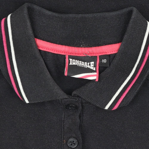Lonsdale Women's Black UK 10 Ringer Polo Shirt Pink Trim Short Sleeve