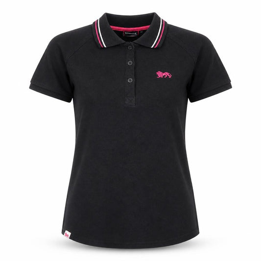 Lonsdale Women's Black UK 10 Ringer Polo Shirt Pink Trim Short Sleeve