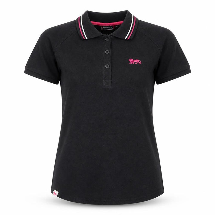 Lonsdale Women's Black UK 10 Ringer Polo Shirt Pink Trim Short Sleeve