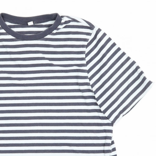 Uniqlo Women Blue White Stripe S Basic Crew Neck Short Sleeve T-Shirt