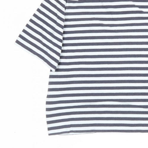 Uniqlo Women Blue White Stripe S Basic Crew Neck Short Sleeve T-Shirt
