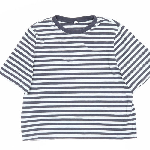 Uniqlo Women Blue White Stripe S Basic Crew Neck Short Sleeve T-Shirt