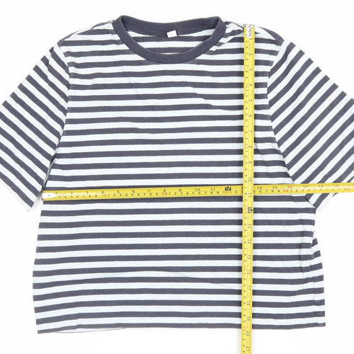 Uniqlo Women Blue White Stripe S Basic Crew Neck Short Sleeve T-Shirt