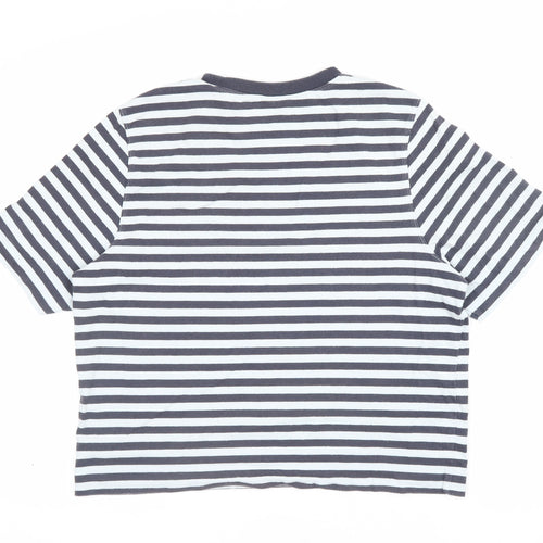 Uniqlo Women Blue White Stripe S Basic Crew Neck Short Sleeve T-Shirt
