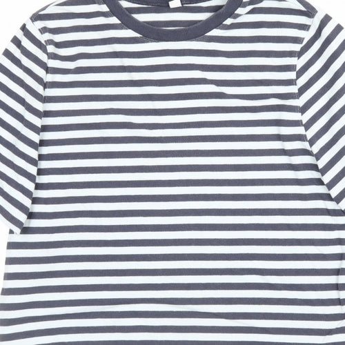 Uniqlo Women Blue White Stripe S Basic Crew Neck Short Sleeve T-Shirt