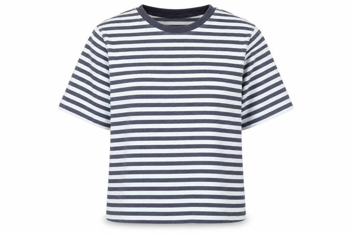 Uniqlo Women Blue White Stripe S Basic Crew Neck Short Sleeve T-Shirt