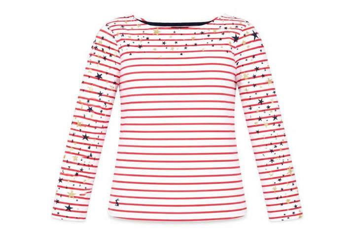 Joules Women’s White Red Stripe Star Glitter Long Sleeve T-Shirt UK 10