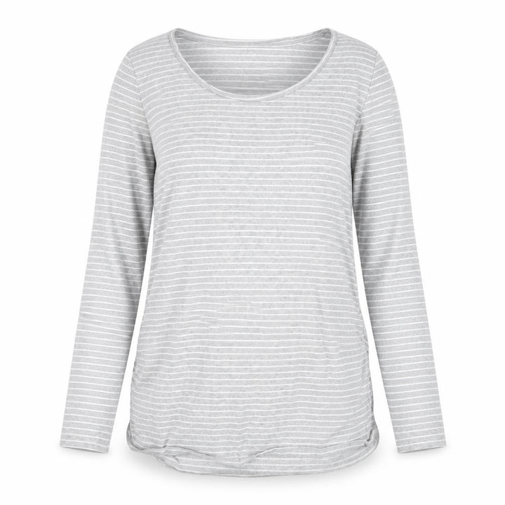 Blooming Marvellous Women Grey Striped M Maternity Tunic Long Sleeve Top
