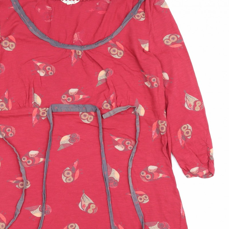 Little White Lies Women Red UK 16 Owl Cotton Tunic Blouse 3/4 Sleeve