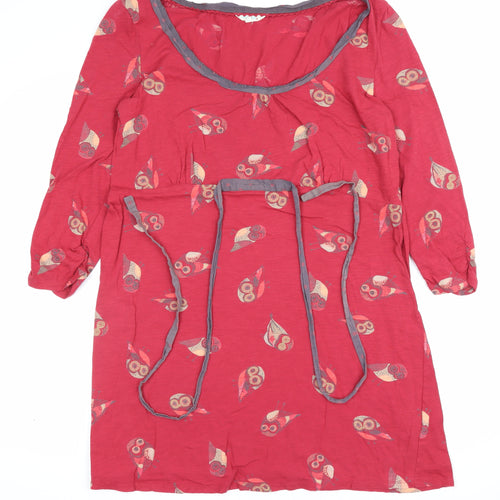 Little White Lies Women Red UK 16 Owl Cotton Tunic Blouse 3/4 Sleeve