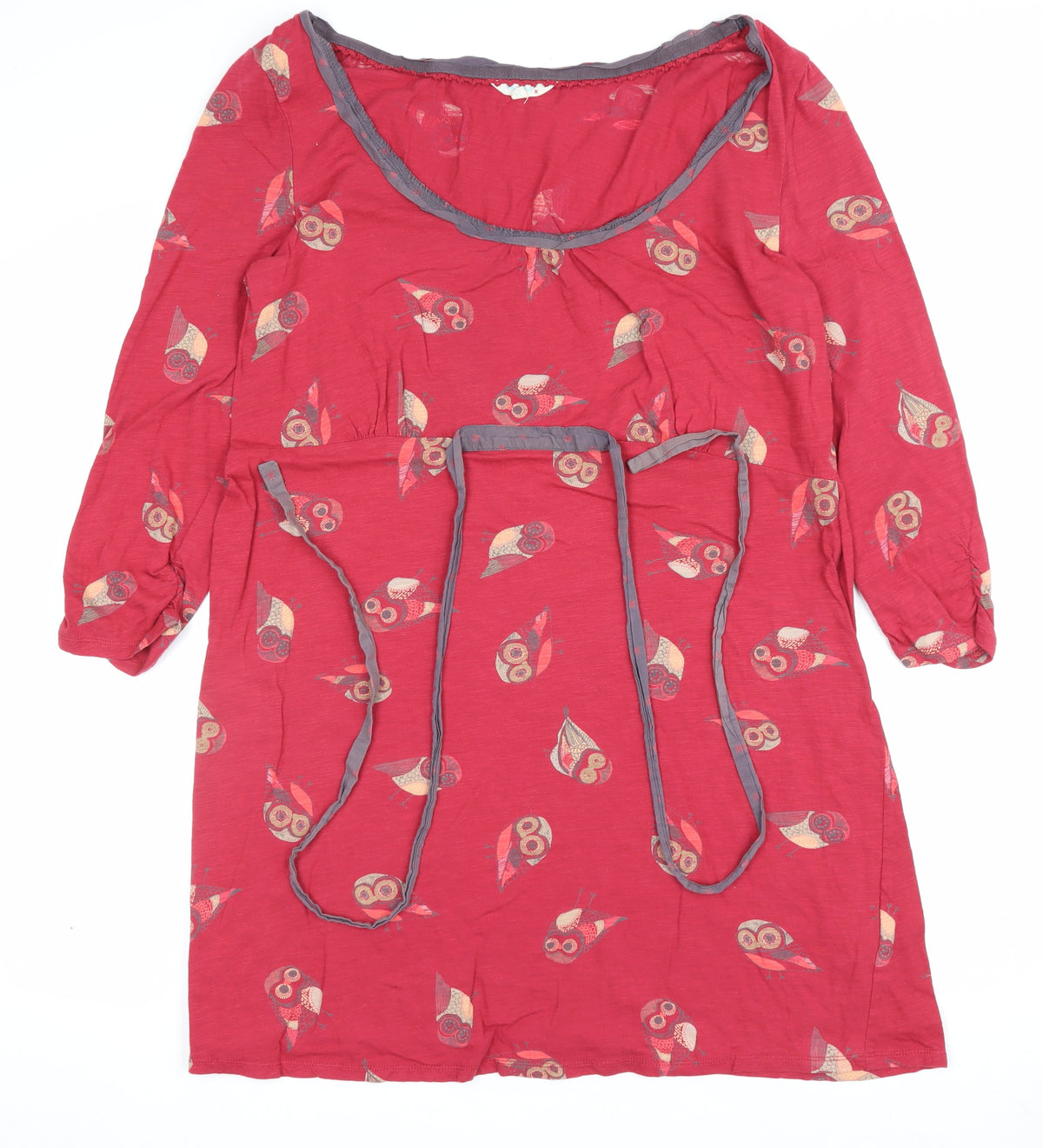 Little White Lies Women Red UK 16 Owl Cotton Tunic Blouse 3/4 Sleeve