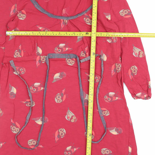 Little White Lies Women Red UK 16 Owl Cotton Tunic Blouse 3/4 Sleeve