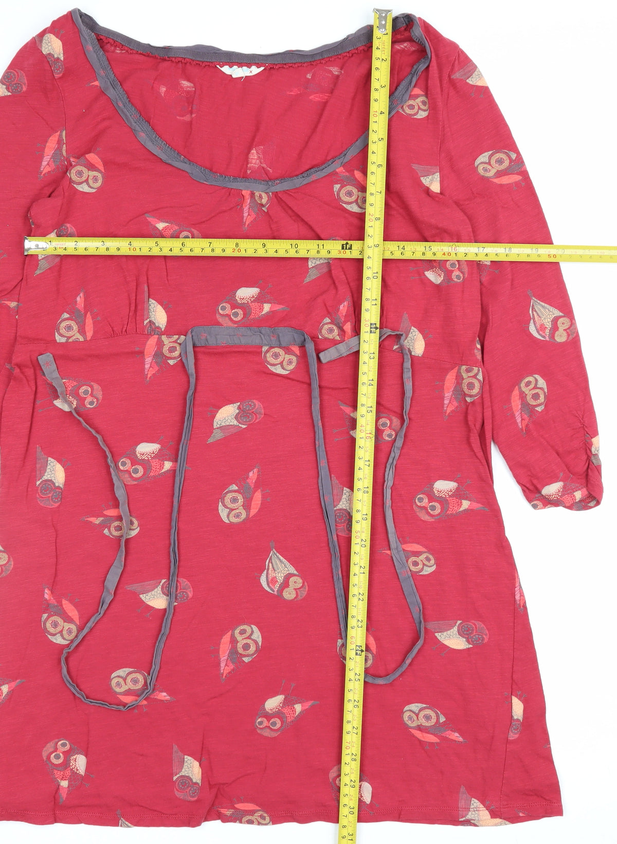 Little White Lies Women Red UK 16 Owl Cotton Tunic Blouse 3/4 Sleeve