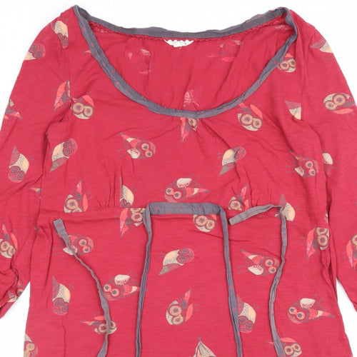 Little White Lies Women Red UK 16 Owl Cotton Tunic Blouse 3/4 Sleeve