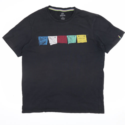 Sherpa Men’s Black Large Organic Cotton Graphic Print Crew Neck T-Shirt