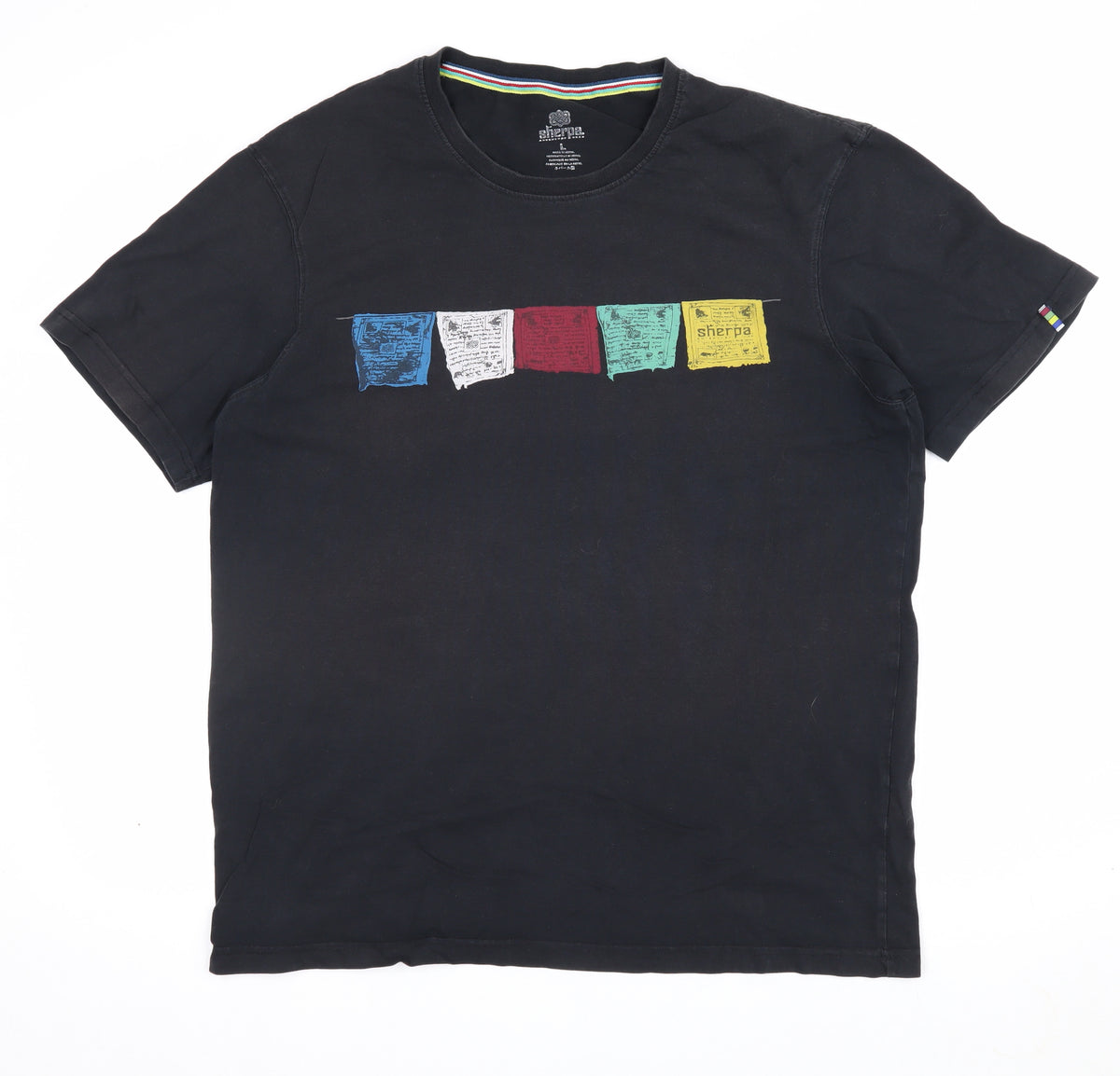 Sherpa Men’s Black Large Organic Cotton Graphic Print Crew Neck T-Shirt