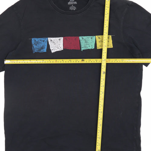 Sherpa Men’s Black Large Organic Cotton Graphic Print Crew Neck T-Shirt