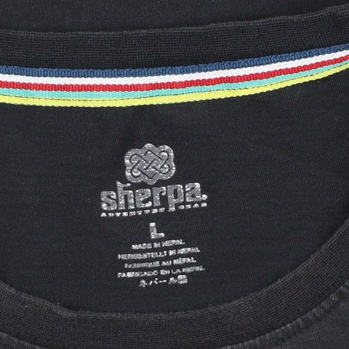 Sherpa Men’s Black Large Organic Cotton Graphic Print Crew Neck T-Shirt