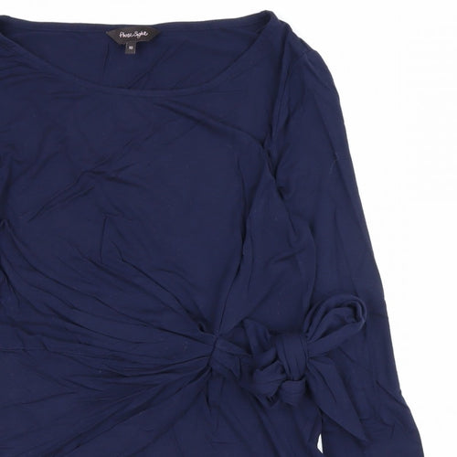 Phase Eight Women Blue Size 10 Wrap Tie Long Sleeve Jersey Blouse