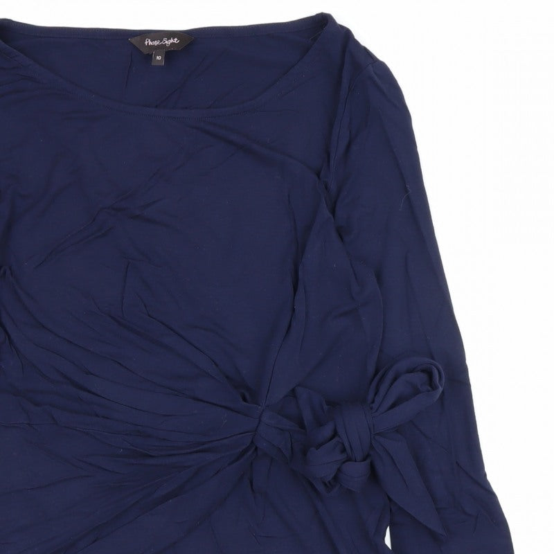 Phase Eight Women Blue Size 10 Wrap Tie Long Sleeve Jersey Blouse