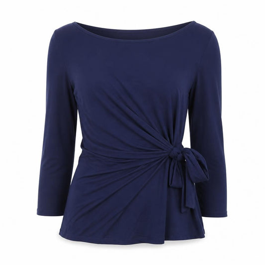 Phase Eight Women Blue Size 10 Wrap Tie Long Sleeve Jersey Blouse