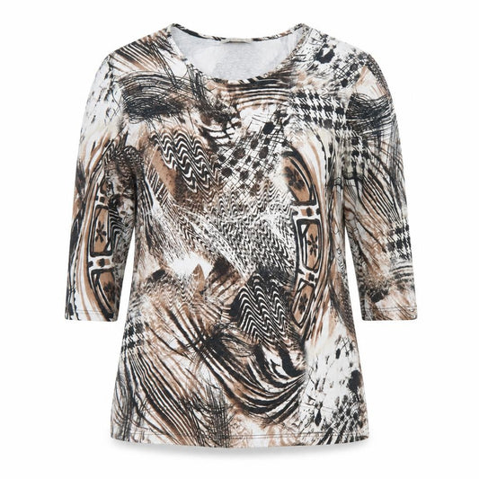 Bassini Women Multicoloured L V-Neck 3/4 Sleeve Viscose Jersey Top
