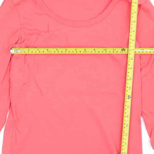 Gap Women Pink L Basic Cotton Long Sleeve Scoop Neck T-Shirt